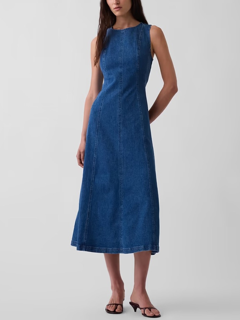 GAP Seamed Denim Maxi Dress XS Petite Blue Medium Wash Denim Dress